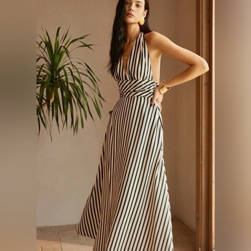 Commense Brown and White Striped Maxi Dress